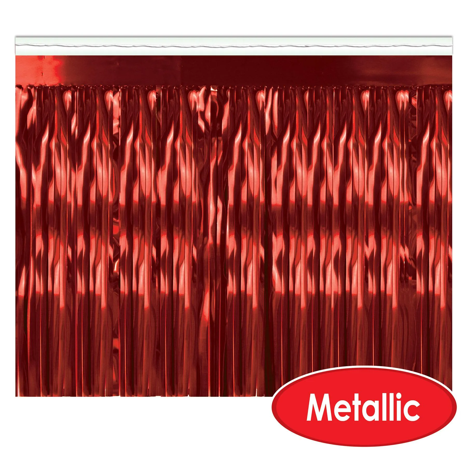 1-Ply Metallic Party Fringe Drape - red