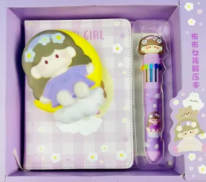 3D Cartoon Squishy Destress Notebook Diary With  Multicolor Pen  For Kids