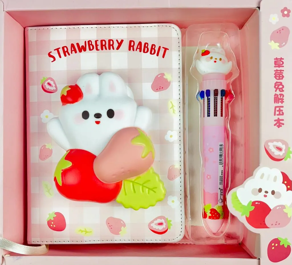 3D Cartoon Squishy Destress Notebook Diary With  Multicolor Pen  For Kids