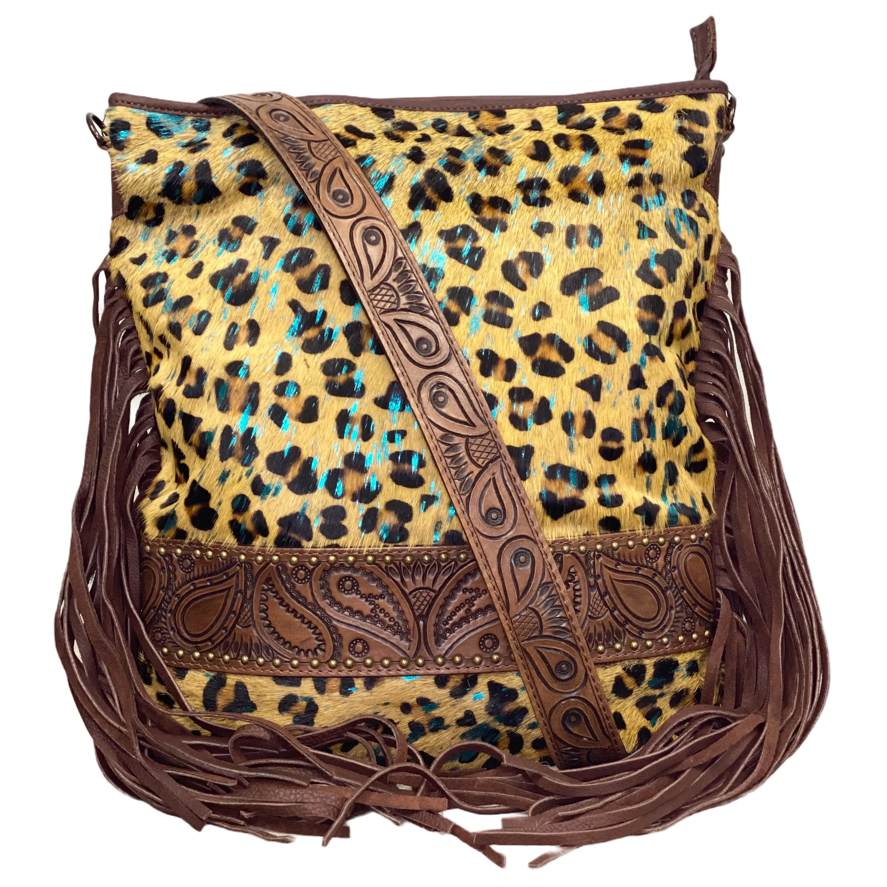 American Darling Cheetah Cowhide with Fringe Crossbody ADBG356CHETRQ