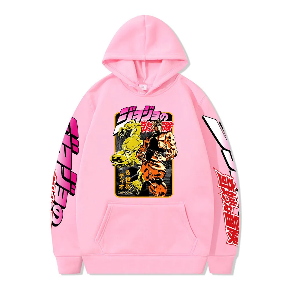 Anime JoJo Bizarre Adventure Print Hoodies Harajuku Oversized Sweatshirts Streetwear Long Sleeve Pullover