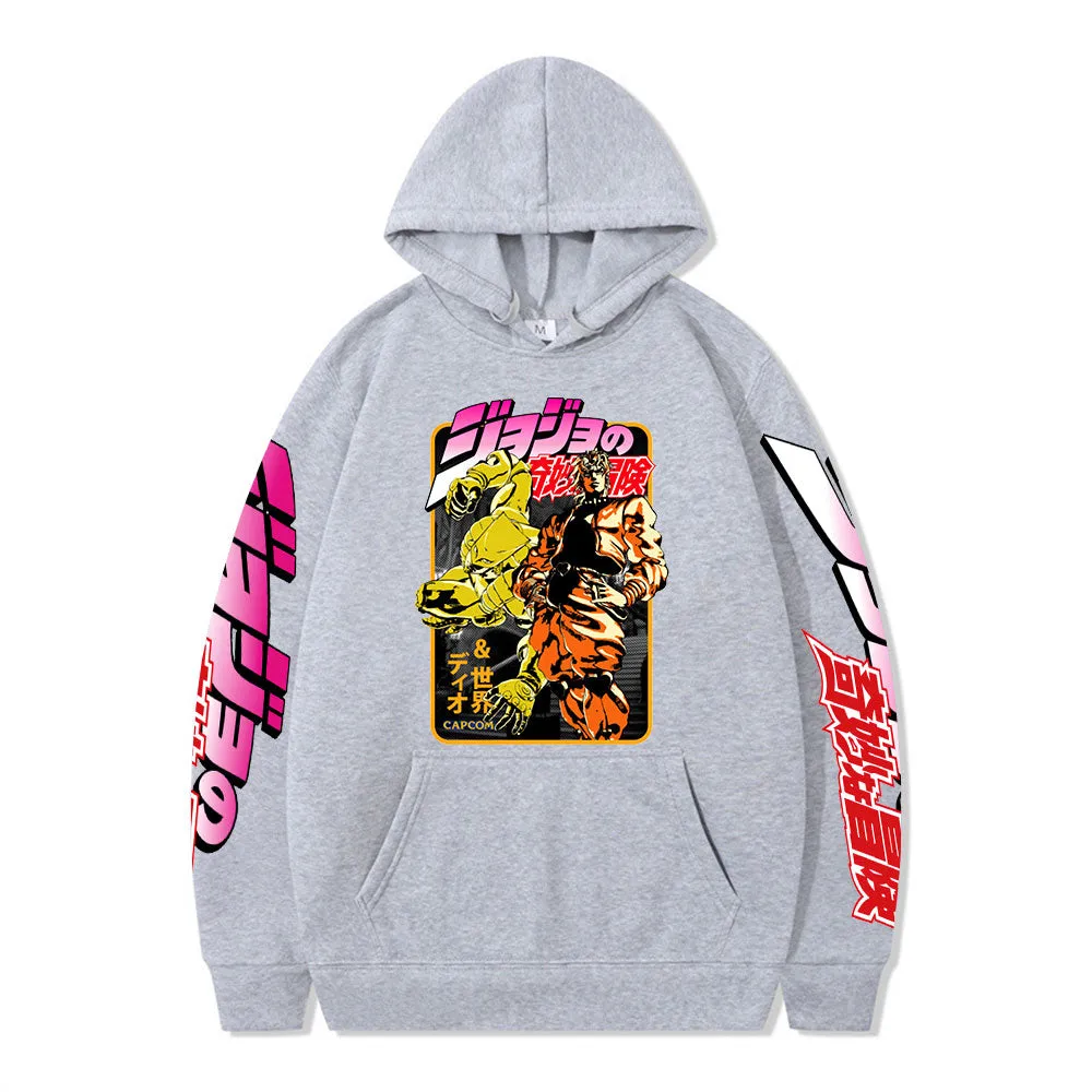 Anime JoJo Bizarre Adventure Print Hoodies Harajuku Oversized Sweatshirts Streetwear Long Sleeve Pullover