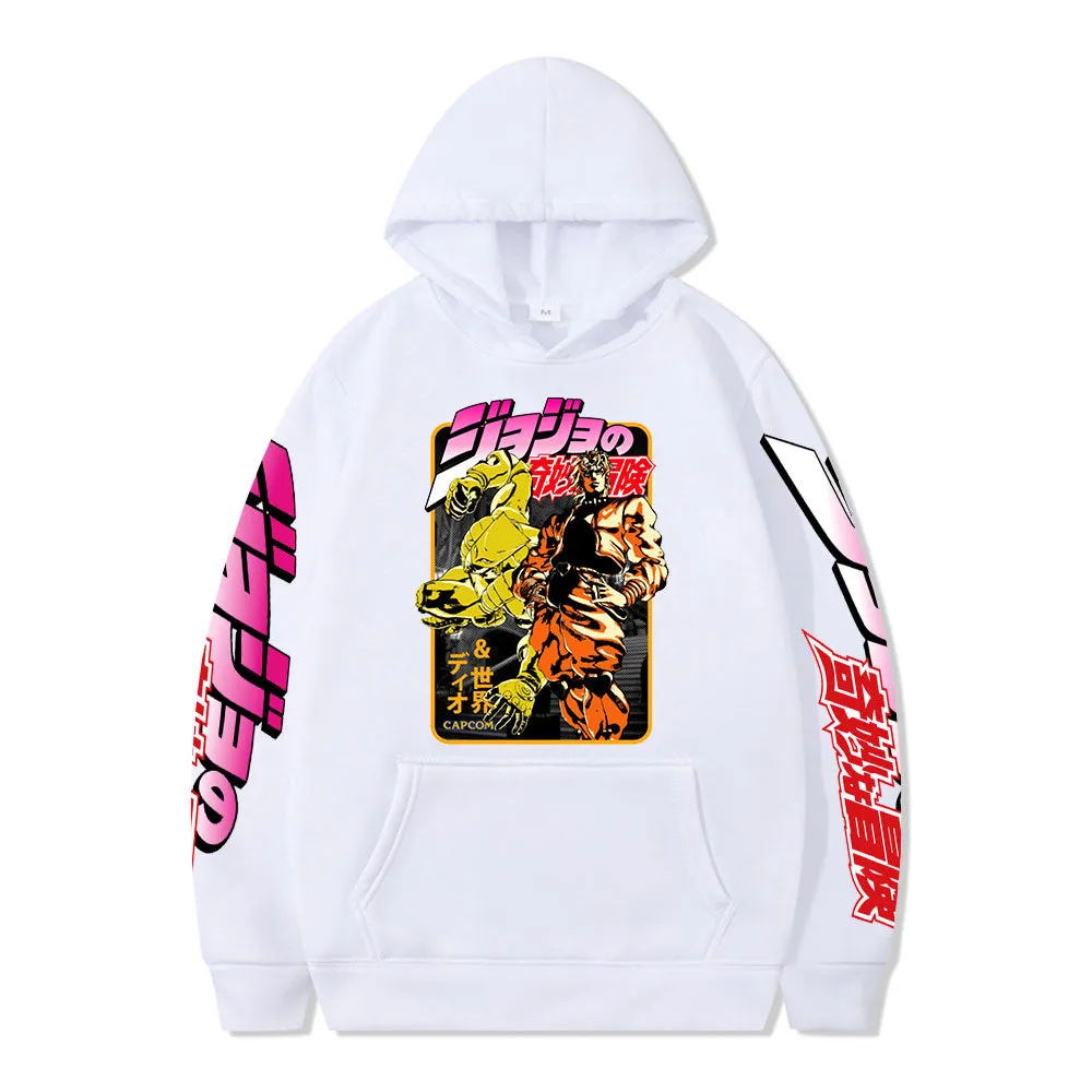 Anime JoJo Bizarre Adventure Print Hoodies Harajuku Oversized Sweatshirts Streetwear Long Sleeve Pullover