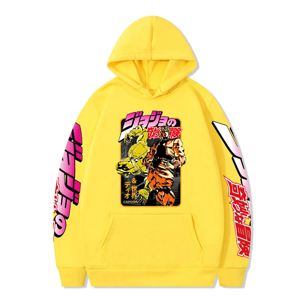 Anime JoJo Bizarre Adventure Print Hoodies Harajuku Oversized Sweatshirts Streetwear Long Sleeve Pullover