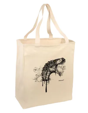 Artistic Ink Style Dinosaur Head Design Large Grocery Tote Bag by TooLoud