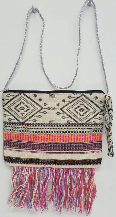 Indian Bag With Fringe White Tone