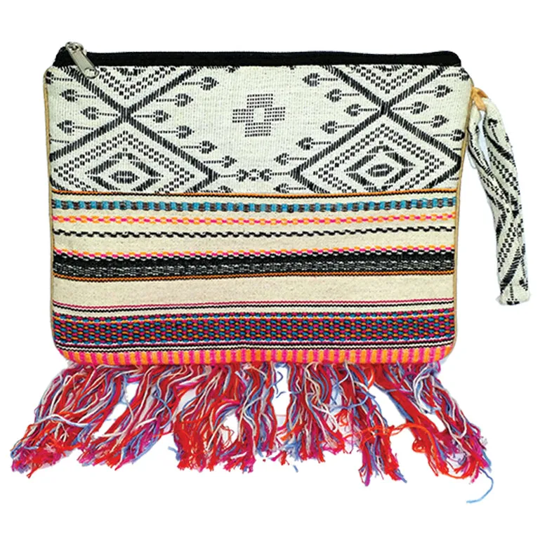 Indian Bag With Fringe White Tone