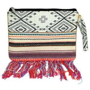 Indian Bag With Fringe White Tone