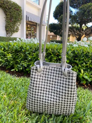 Italian Woven Leather Handbag - Pearl