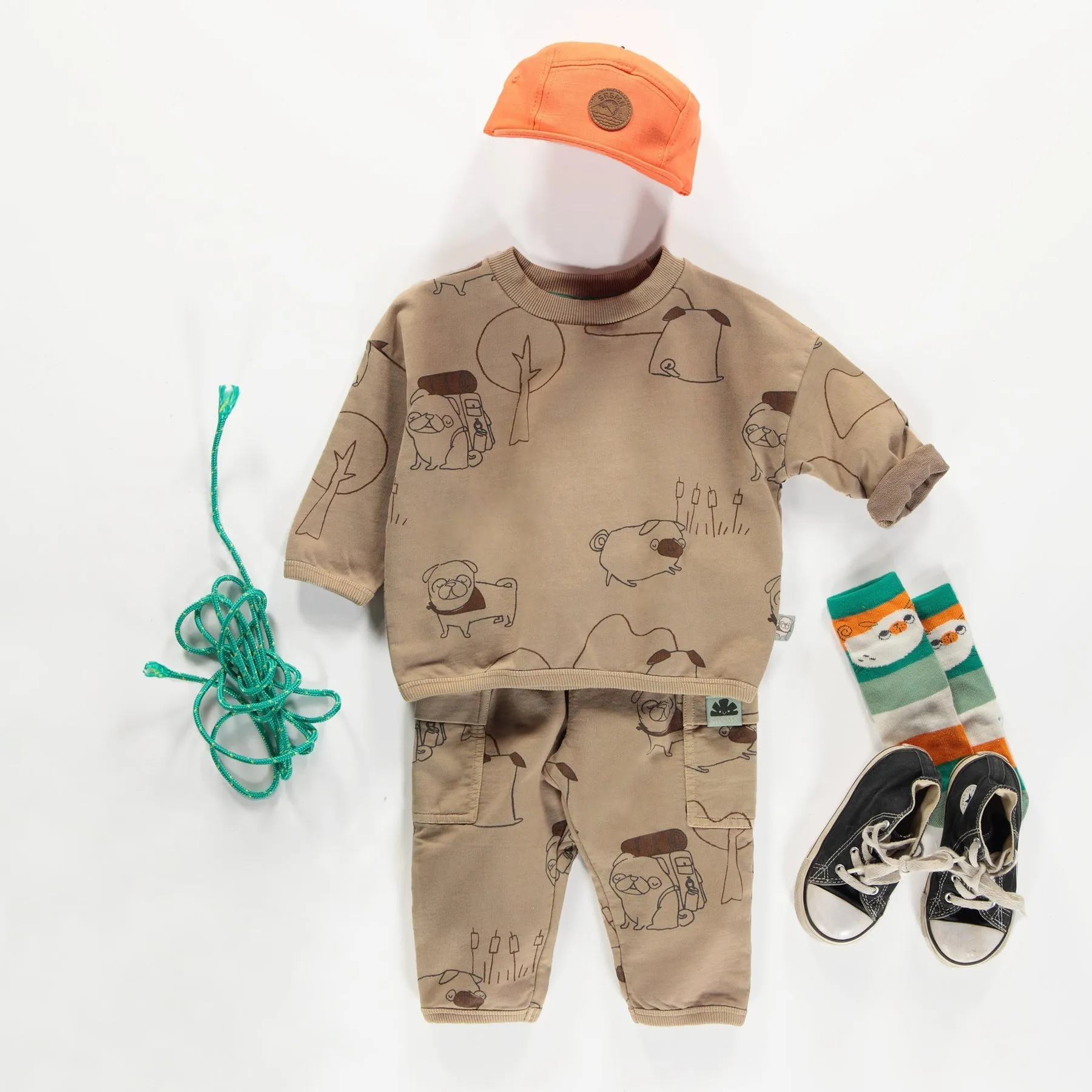 LIGHT BROWN LONG SLEEVES PATTERNED RELAXED FIT SWEATER WITH ILLUSTRATION, BABY
