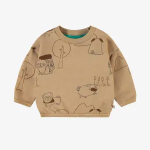 LIGHT BROWN LONG SLEEVES PATTERNED RELAXED FIT SWEATER WITH ILLUSTRATION, BABY