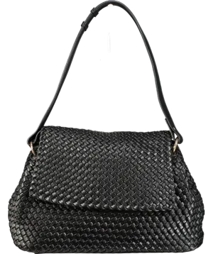 Melie Bianco Black Natalia Woven Recycled Vegan Leather Shoulder Bag