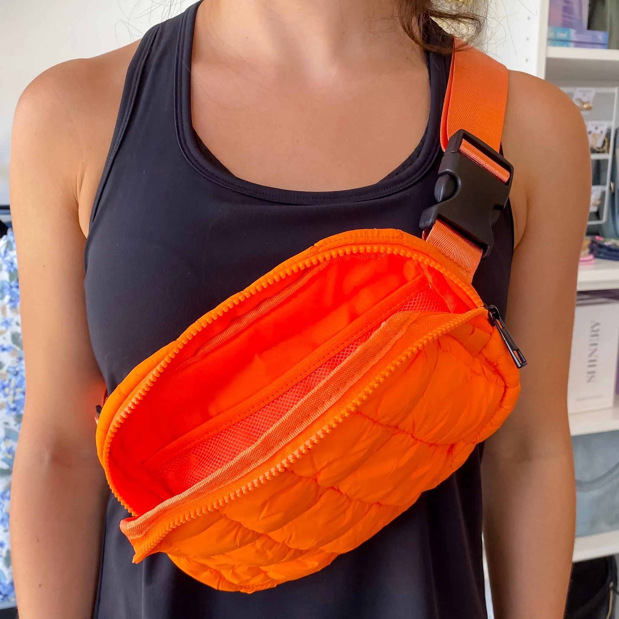 Puff Fanny Pack, Puff Waist Bag- Orange
