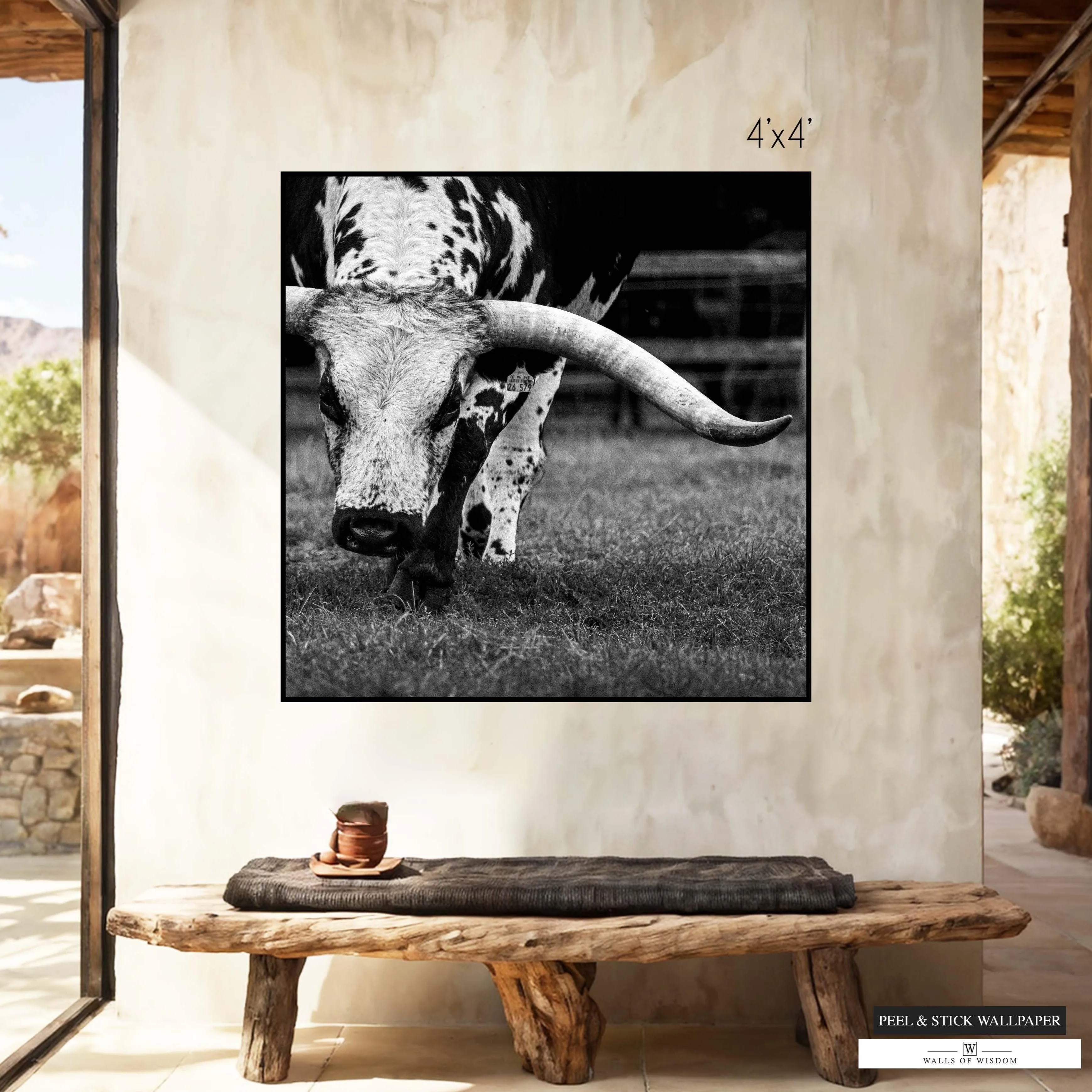 Texas Longhorn Wallpaper Mural - Western Decor Print Peel and Stick
