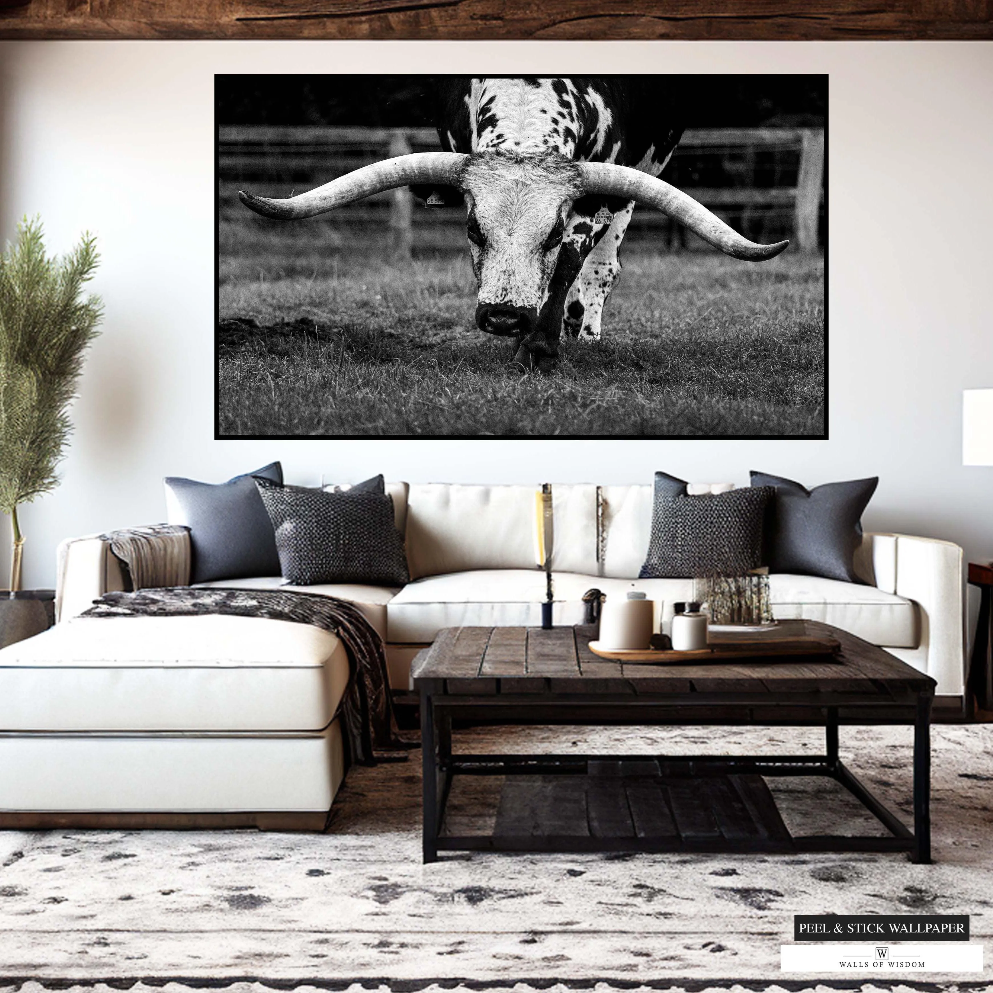 Texas Longhorn Wallpaper Mural - Western Decor Print Peel and Stick