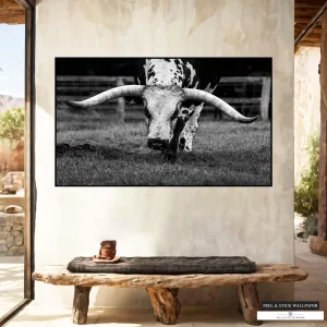 Texas Longhorn Wallpaper Mural - Western Decor Print Peel and Stick