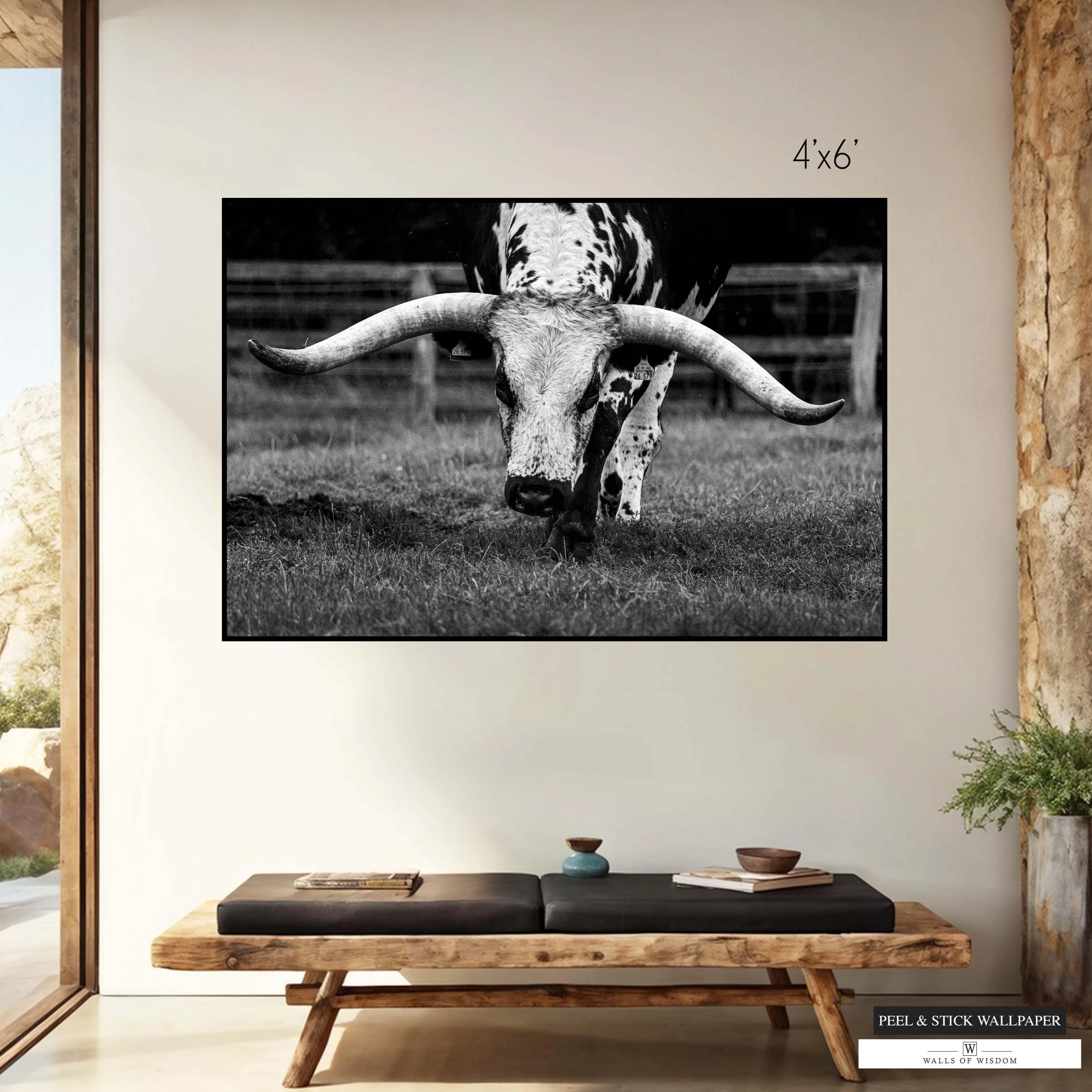 Texas Longhorn Wallpaper Mural - Western Decor Print Peel and Stick