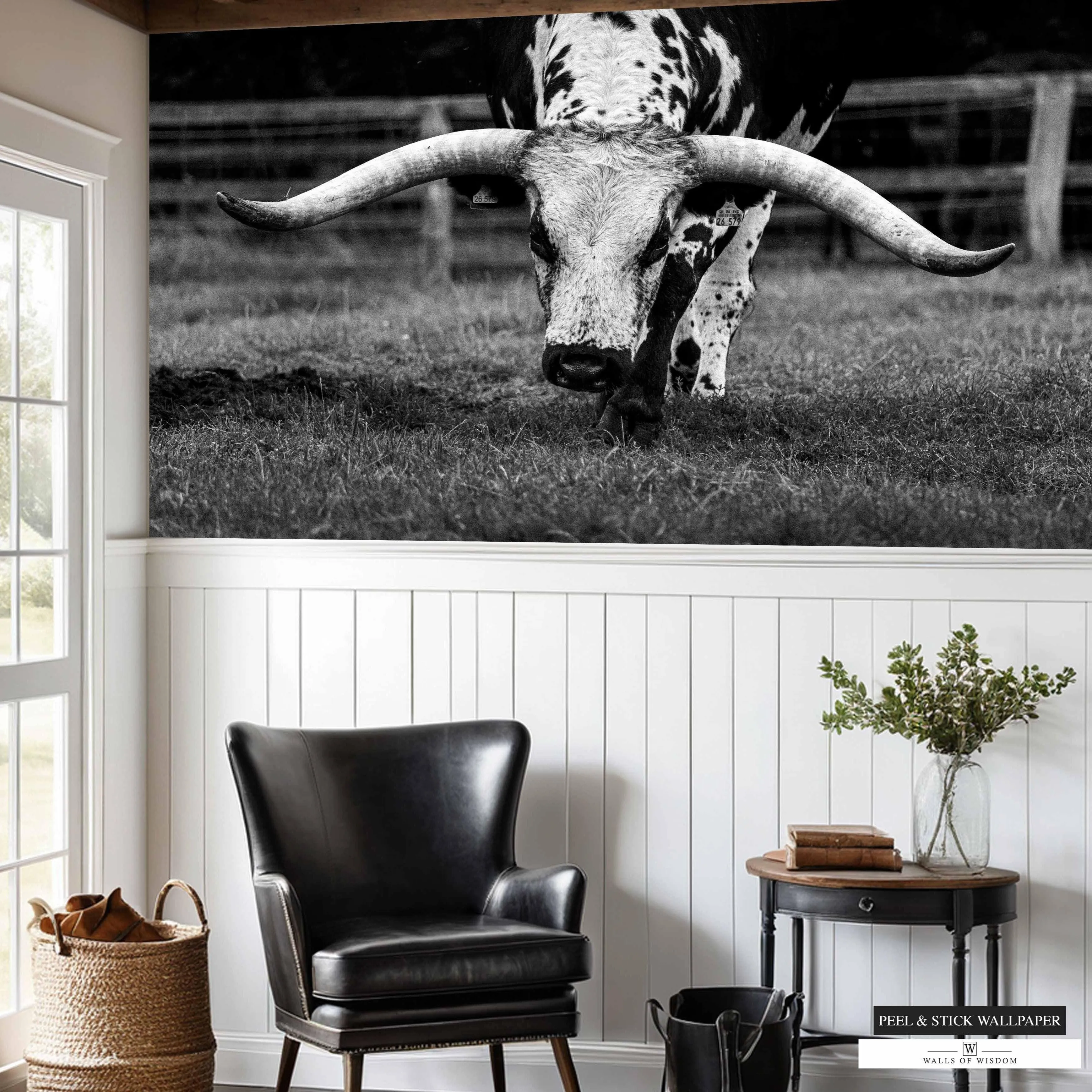 Texas Longhorn Wallpaper Mural - Western Decor Print Peel and Stick